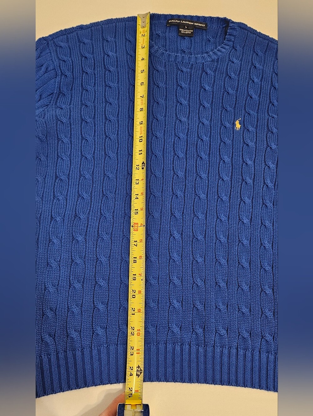 Ralph Lauren Sport Cable Knit Sweater Blue 100% Cotton Women’s L - Picture 5 of 10